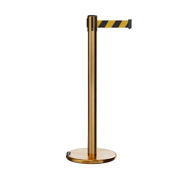 Montour Line Retractable Belt Rolling Stanchion, 2.5ft Sat.Brass Post 11ft. Blk/Ye P400RL-SB-BYD-110 - main
